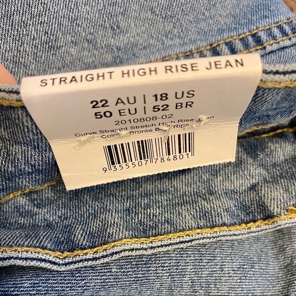 Cotton:On NWT 18 Plus High Rise Straight Jeans Cut Offs, Stretch, Distressed - Picture 11 of 12